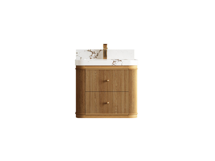 Hampton Floating Teak 24 in. W x 22 in. D Single Sink Bathroom Vanity (Light Natural) - photo 1