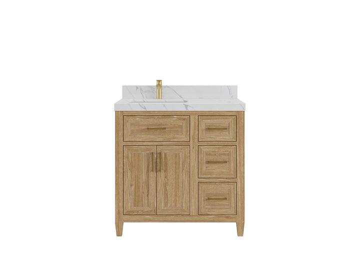Santa Monica Teak Wood 36 in. W x 22 in. D Left Offset Sink Bathroom Vanity - photo 1