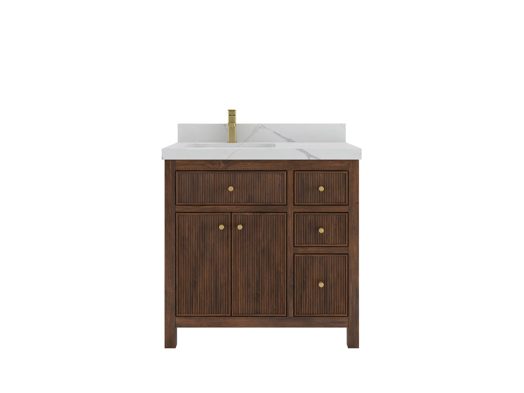 Sonoma Teak Wood 36 in. W x 22 in. D Left Offset Sink Bathroom Vanity
