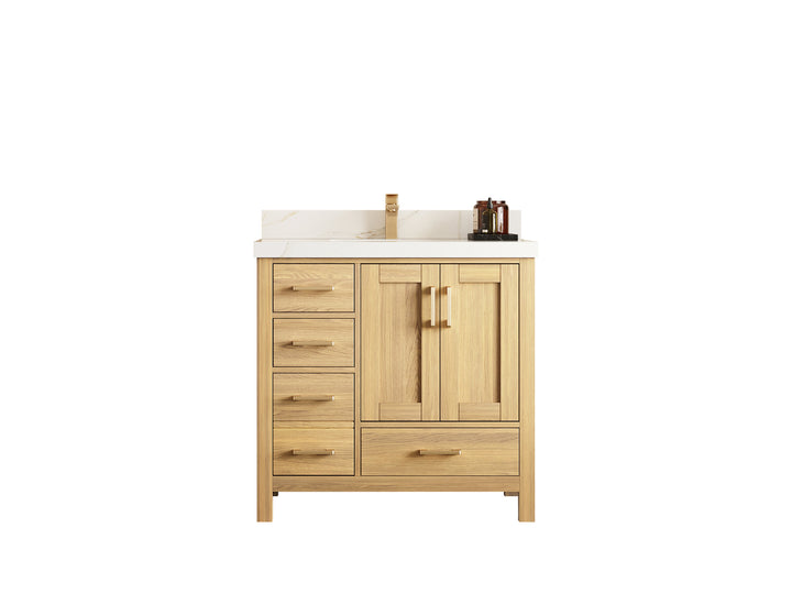 Malibu White Oak 36" W x 22" D Center Sink Bathroom Vanity - photo 1