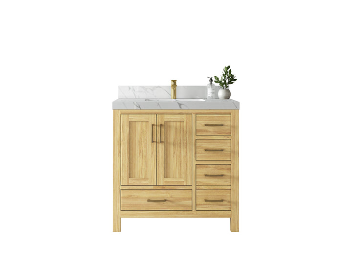 Malibu Teak Wood 36 in. W x 22 in. D Center Sink Bathroom Vanity - photo 1