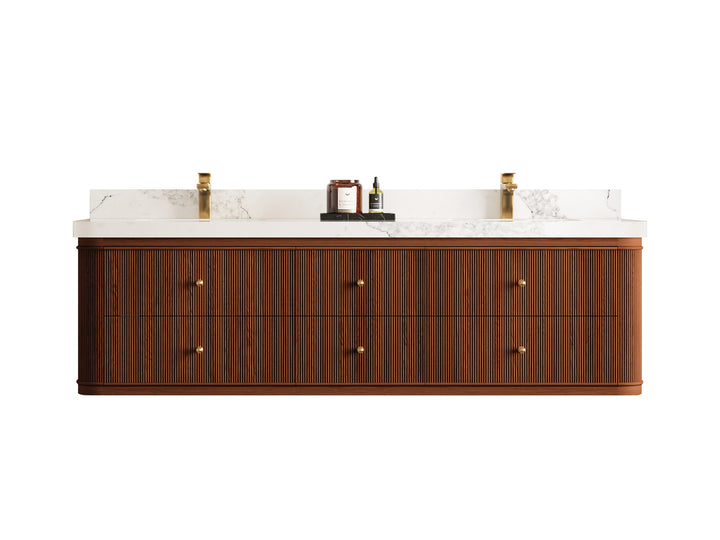 Hampton Floating Teak 72 in. W x 22 in. D Double Sink Bathroom Vanity (Dark Natural) - photo 1