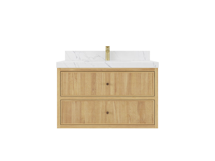 Sonoma Floating Teak 36 in. W x 22 in. D Center Sink Bathroom Vanity - photo 1