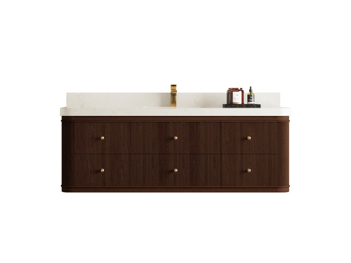 Hampton Floating Teak 60 in. W x 22 in. D Single Sink Bathroom Vanity (Dark Walnut) - photo 1