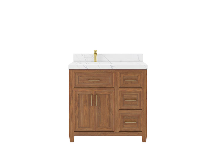 Santa Monica Teak Wood 36 in. W x 22 in. D Left Offset Sink Bathroom Vanity - photo 1