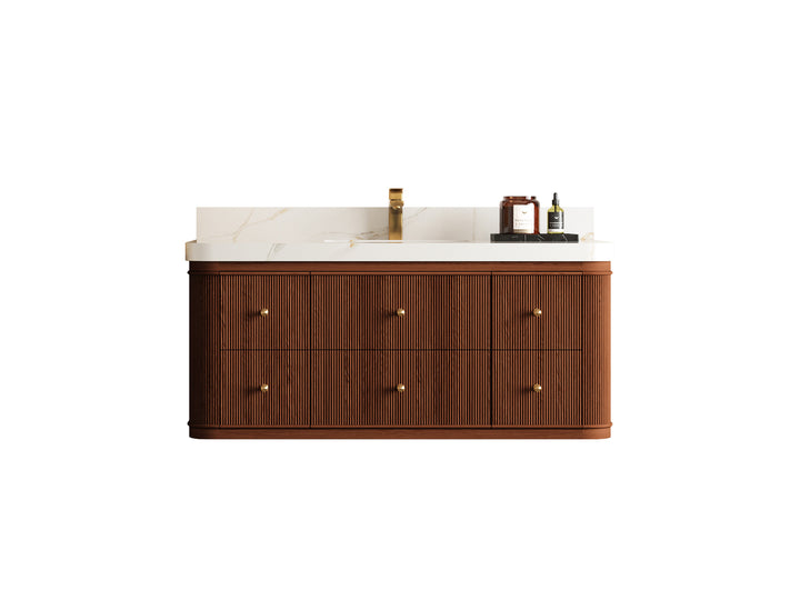 Hampton Floating Teak 48 in. W x 22 in. D Single Sink Bathroom Vanity (Dark Natural) - photo 1