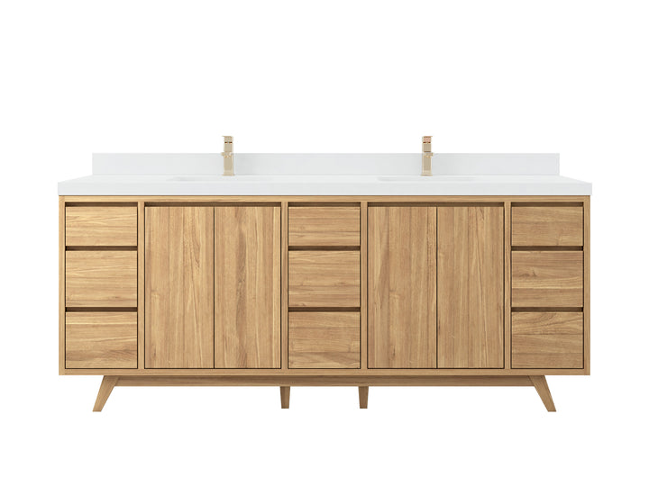 Madison Teak Wood 84 in. W x 22 in. D Double Sink Bathroom Vanity - photo 1