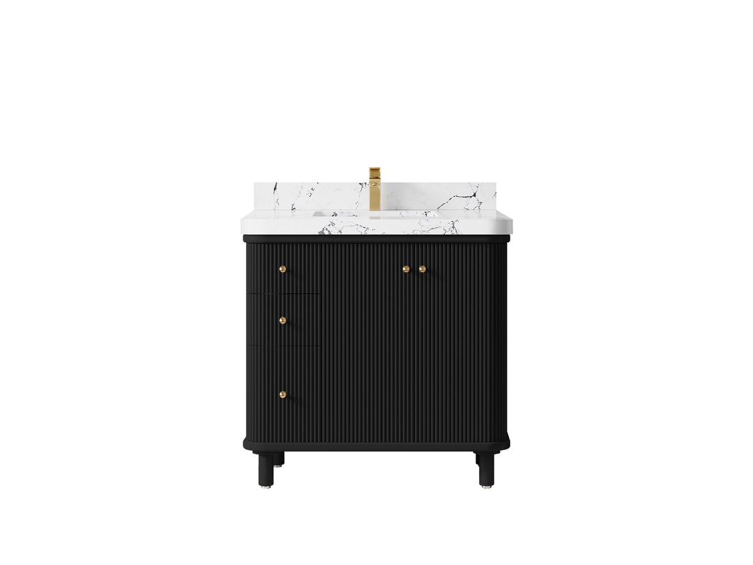 Miami 36 in. W x 22 in. D Center Sink Bathroom Vanity in Black with Countertop - Clear View
