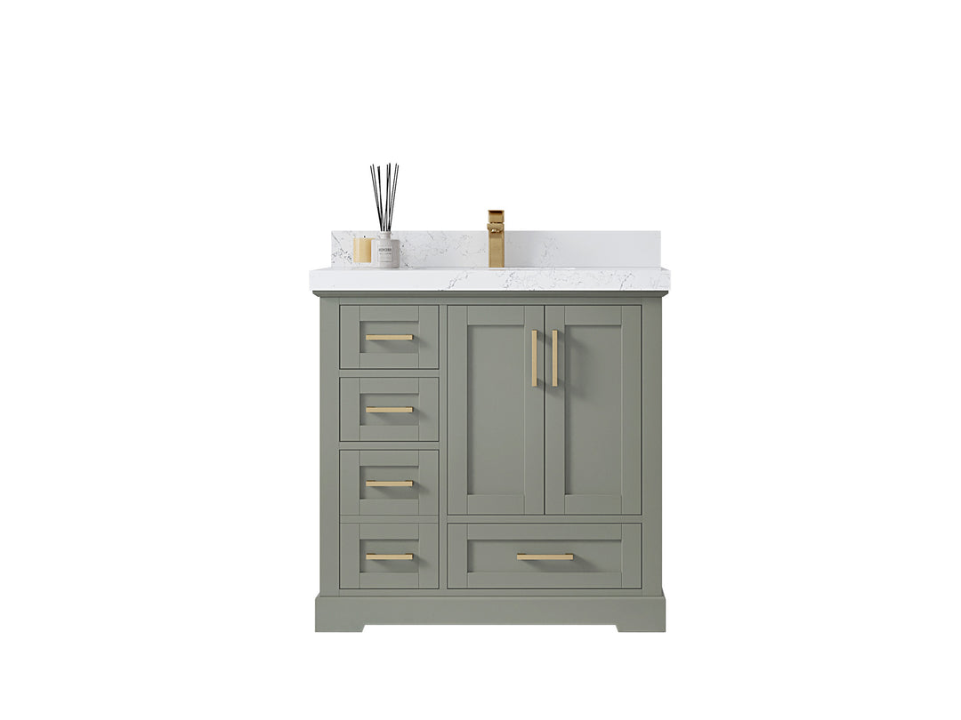 Boston 36 in. W x 22 in. D Single Sink Bathroom Vanity in Evergreen with Countertop - Clear View