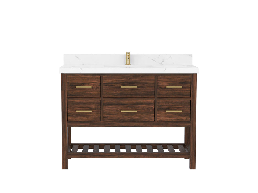 Parker Teak  48 in. W x 22 in. D Single Sink Bathroom Vanity in Dark Walnut  with Countertop - Clear View 