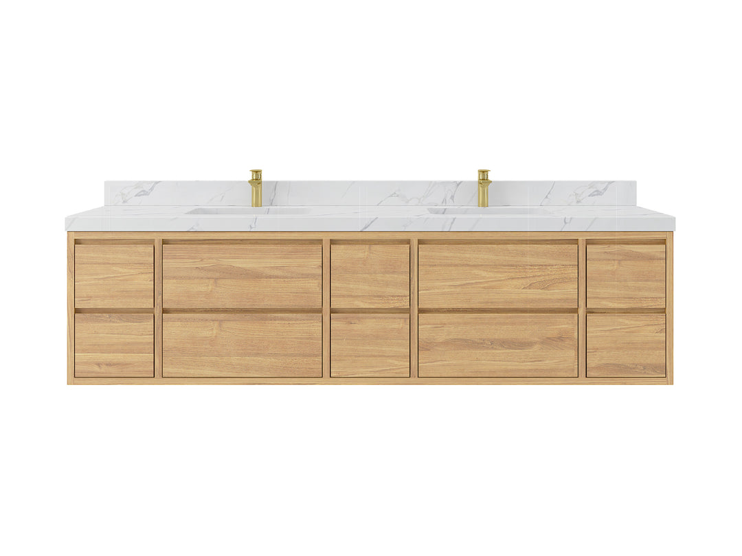 Madison Floating Teak 84 in. W x 22 in. D Double Sink Bathroom Vanity