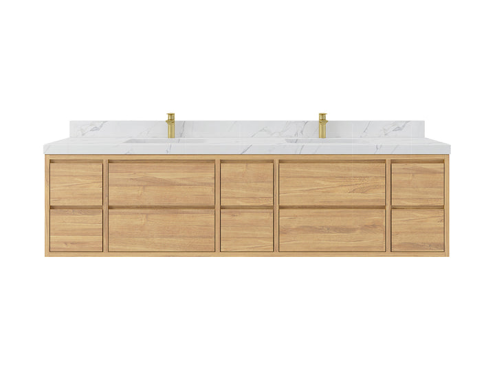 Madison Floating Teak 84 in. W x 22 in. D Double Sink Bathroom Vanity - photo 1