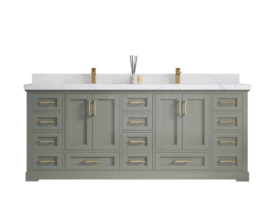 Boston 84 in. W x 22 in. D Double Sink Bathroom Vanity in Evergreen with Countertop - Clear View