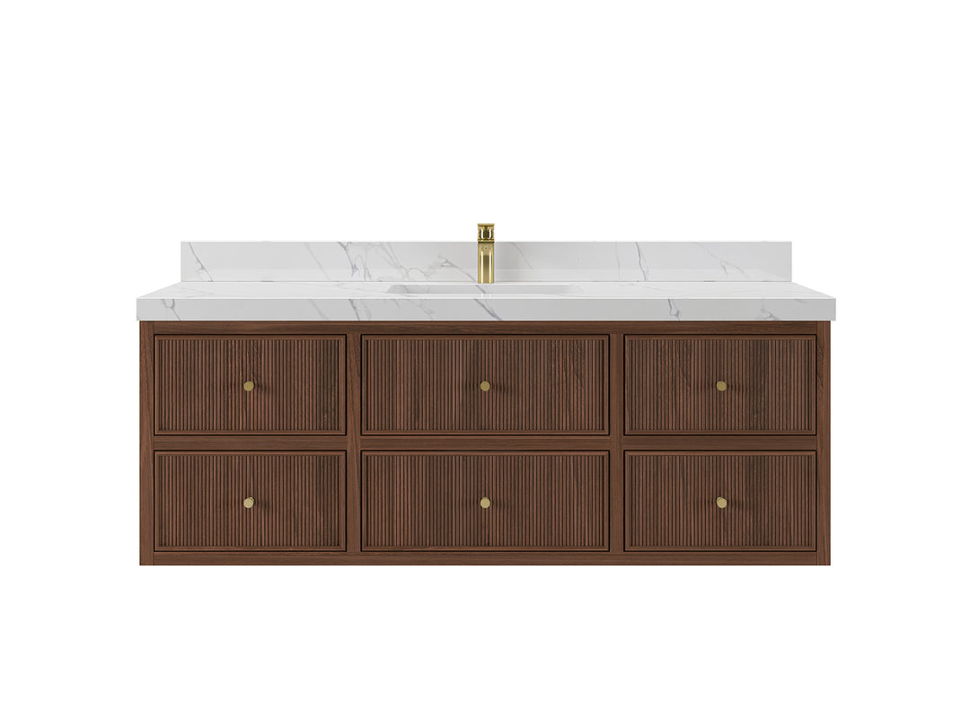 Sonoma Floating Teak 60 in. W x 22 in. D Single Sink Bathroom Vanity in Dark Walnut Finish with countertop