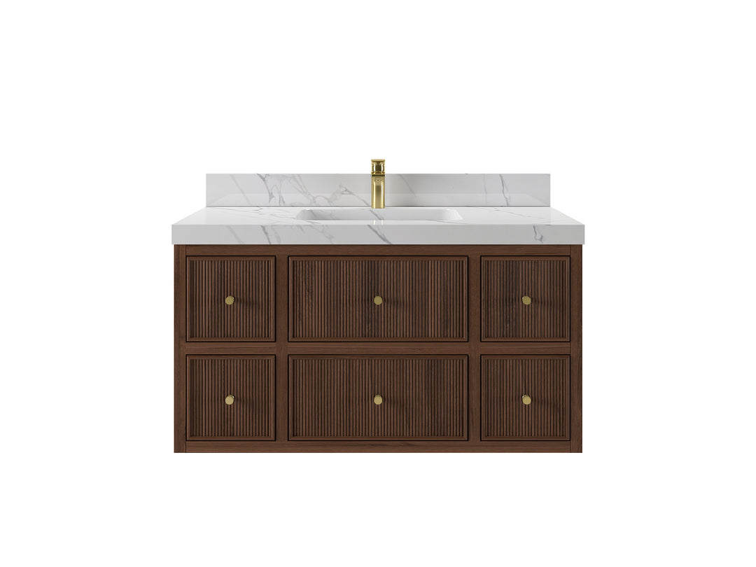 Sonoma Floating Teak 42 in. W x 22 in. D Single Sink Bathroom Vanity in Dark Walnut Finish with countertop