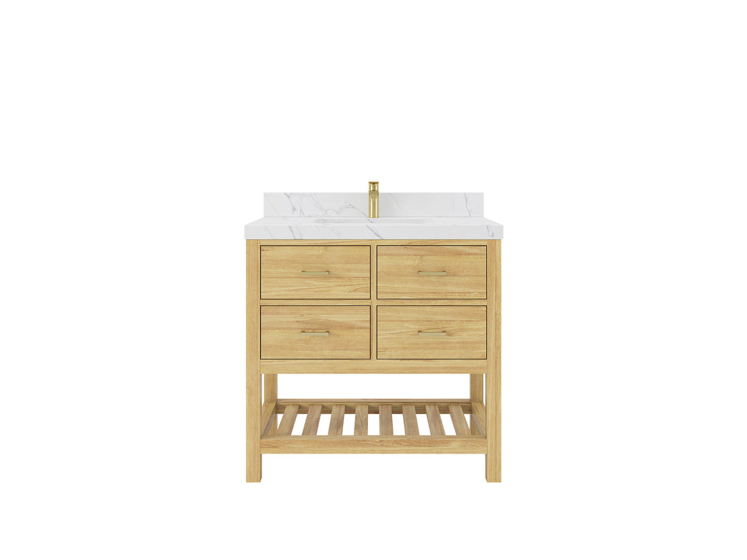 Parker Teak  36 in. W x 22 in. D Center Sink Bathroom Vanity in Light Natural   with Countertop - Clear View 