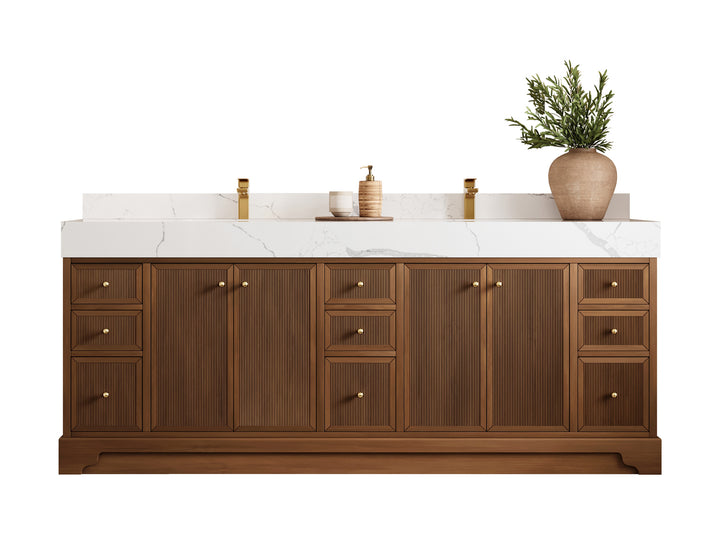 Manhattan Teak 84 in W x 22 in D Free Standing Reeded Double Sink Bathroom Vanity - photo 1