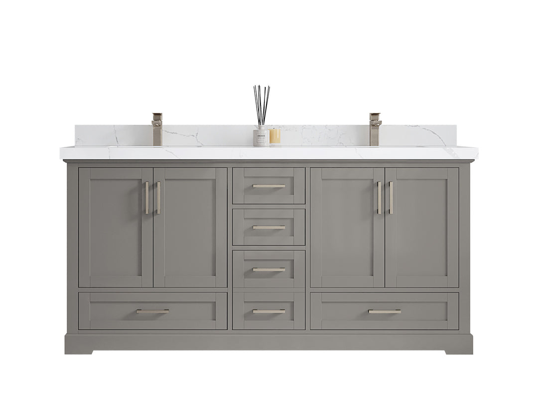 Boston 72 in. W x 22 in. D Double Sink Bathroom Vanity in Elephant Skin Gray with Countertop - Clear View