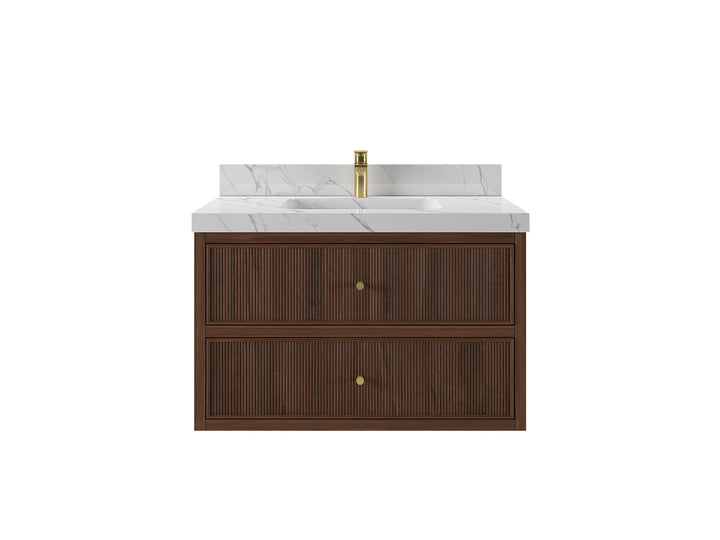 Sonoma Floating Teak 36 in. W x 22 in. D Center Sink Bathroom Vanity - photo 1