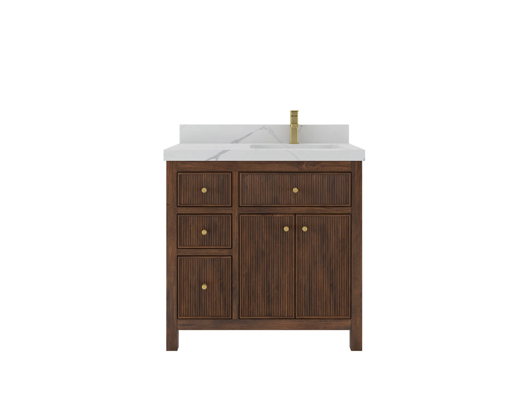 Sonoma Teak Wood 36 in. W x 22 in. D Right Offset Sink Bathroom Vanity