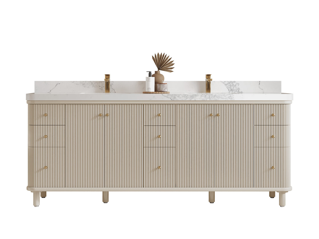 Miami 84 in. W x 22 in. D Double Sink Bathroom Vanity in Fine Grain with Countertop - Clear View