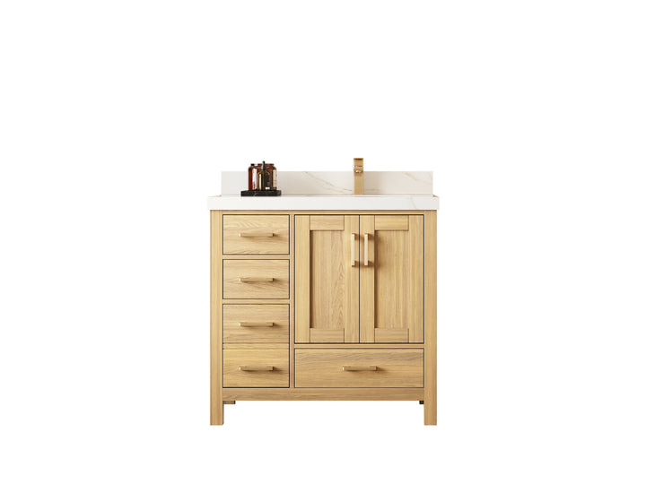 Malibu White Oak 36 in. W x 22 in. D Right Offset Sink Bathroom Vanity - photo 1