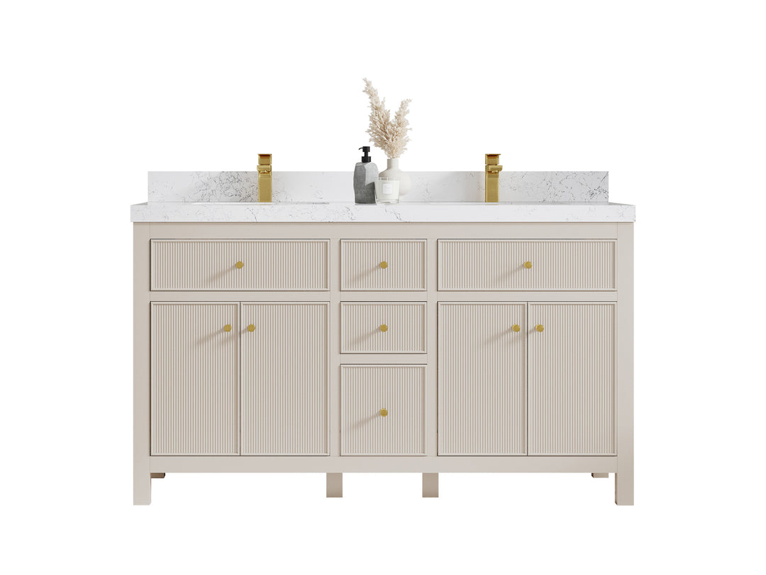 Sonoma 60 in W x 22 in D Free Standing Reeded Double Sink Bathroom Vanity