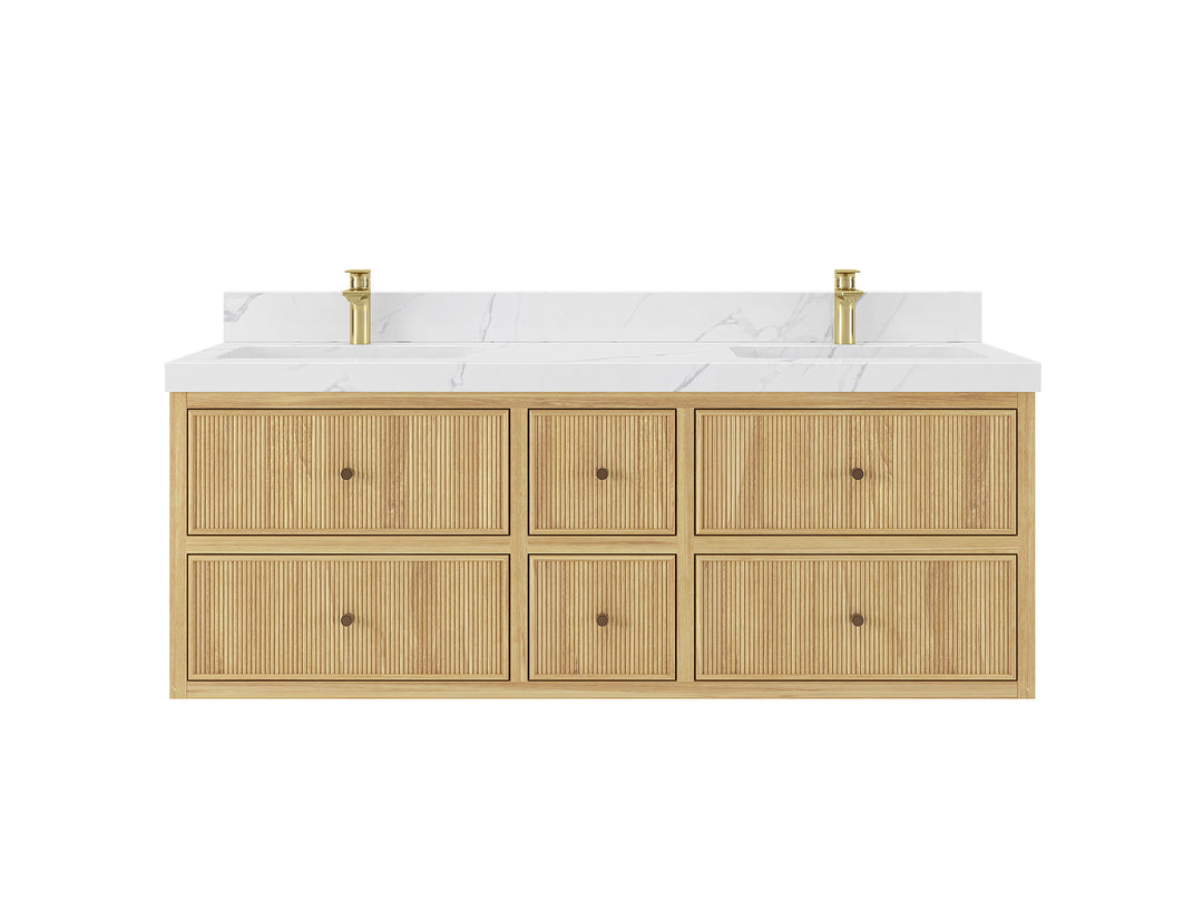 Sonoma Floating Teak 60 in. W x 22 in. D Double Sink Bathroom Vanity in Light Natural with countertop