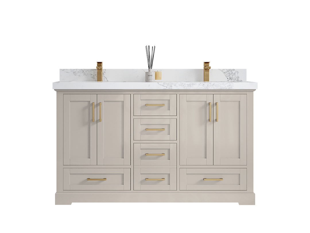 Boston 60 in. W x 22 in. D Double Sink Bathroom Vanity in Fine Grain with Countertop - Clear View