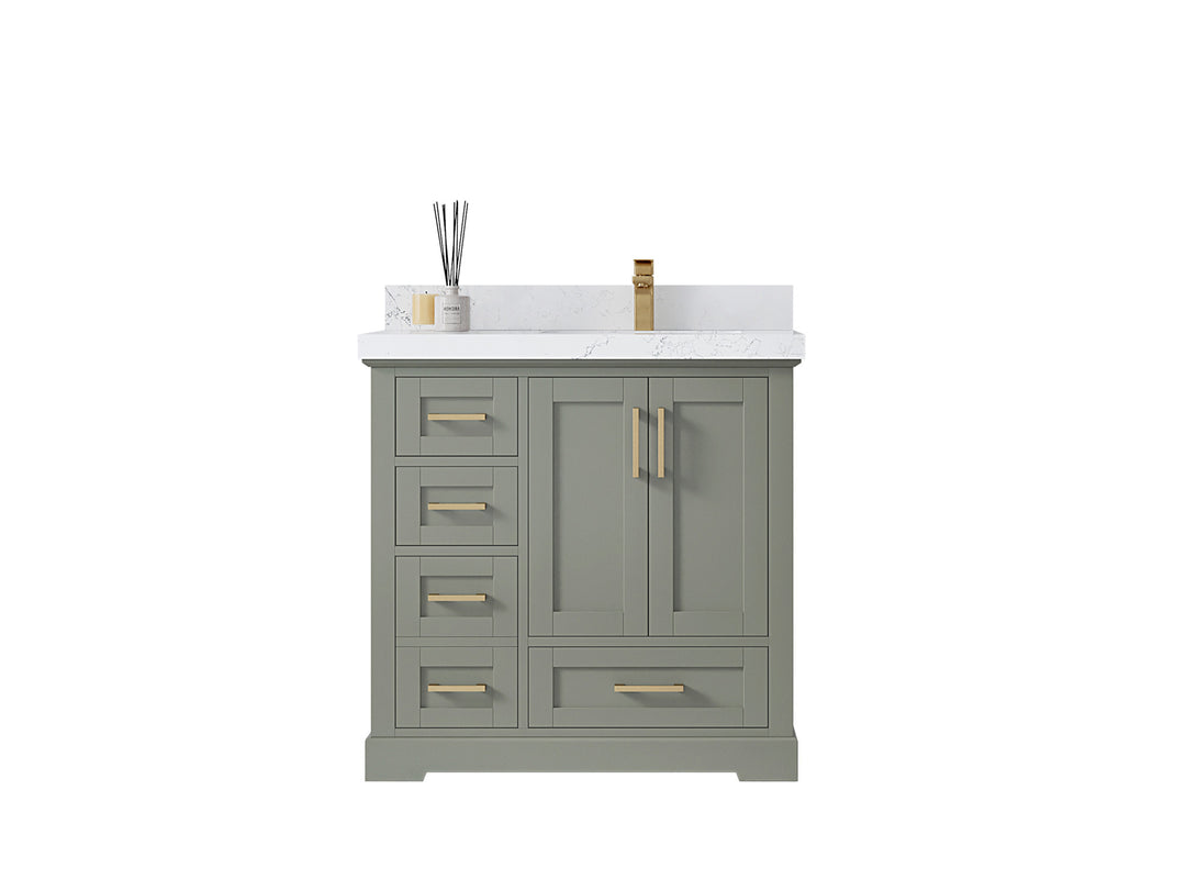 Boston 36 in. W x 22 in. D Single Sink Bathroom Vanity in Evergreen with Countertop - Clear View
