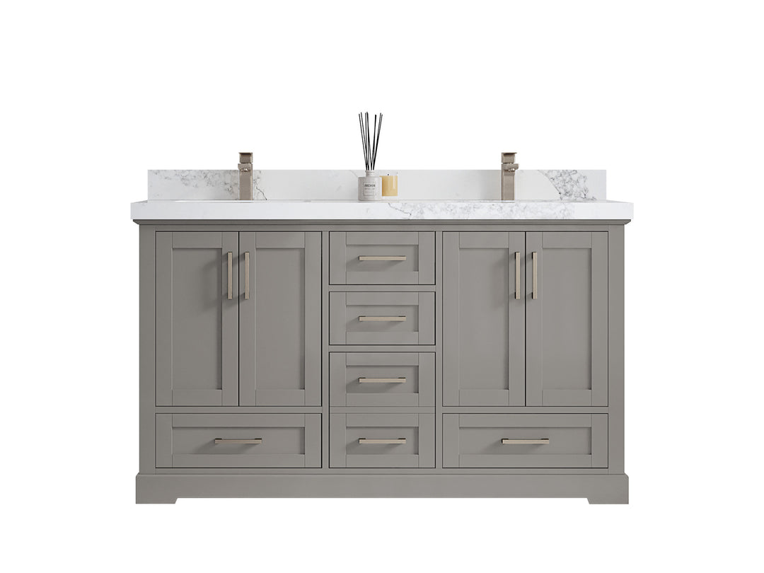 Boston 60 in. W x 22 in. D Double Sink Bathroom Vanity in Elephant Skin Gray with Countertop - Clear View