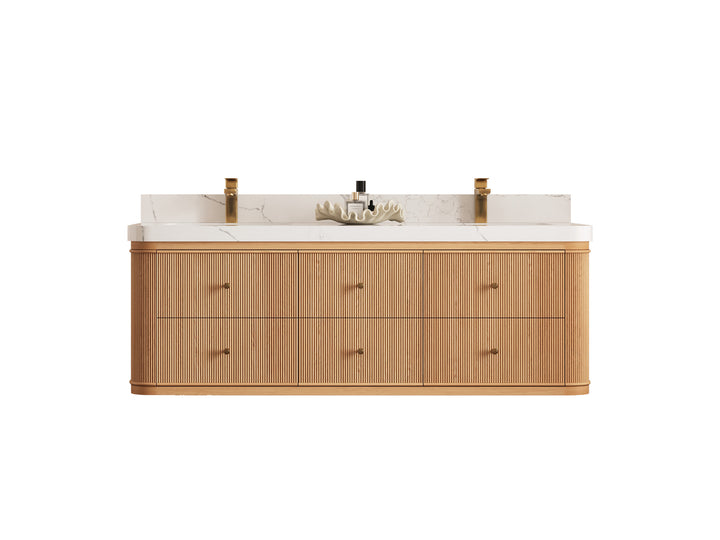 Hampton Floating White Oak 60 in. W x 22 in. D Double Sink Bathroom Vanity - photo 1
