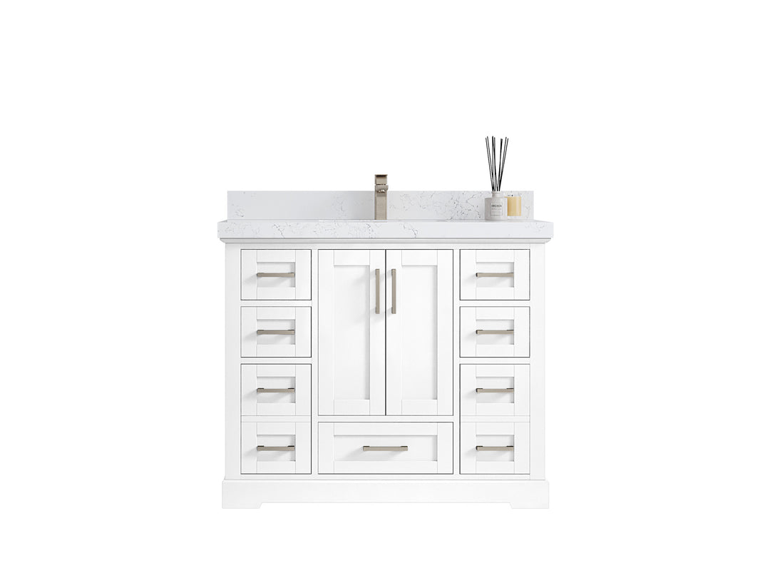 Boston 42 in. W x 22 in. D Single Sink Bathroom Vanity in White with Countertop - Clear View