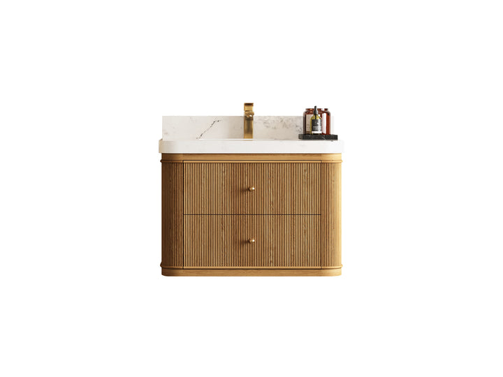 Hampton Floating Teak 30 in. W x 22 in. D Single Sink Bathroom Vanity (Light Natural) - photo 1