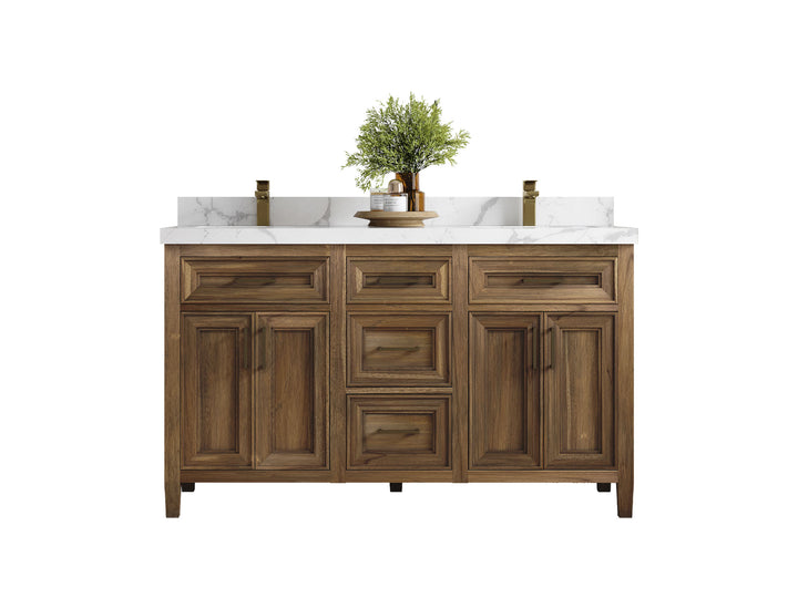 Santa Monica Teak Wood 60 in. W x 22 in. D Double Sink Bathroom Vanity - photo 1