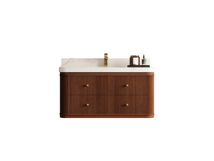 Hampton Floating Teak 42 in. W x 22 in. D Single Sink Bathroom Vanity (Dark Natural) - photo 1