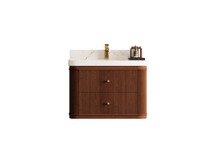 Hampton Floating Teak 30 in. W x 22 in. D Single Sink Bathroom Vanity (Dark Natural) - photo 1