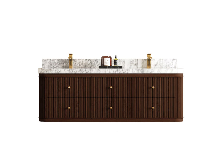 Hampton Floating Teak 60 in. W x 22 in. D Double Sink Bathroom Vanity (Dark Walnut) - photo 1