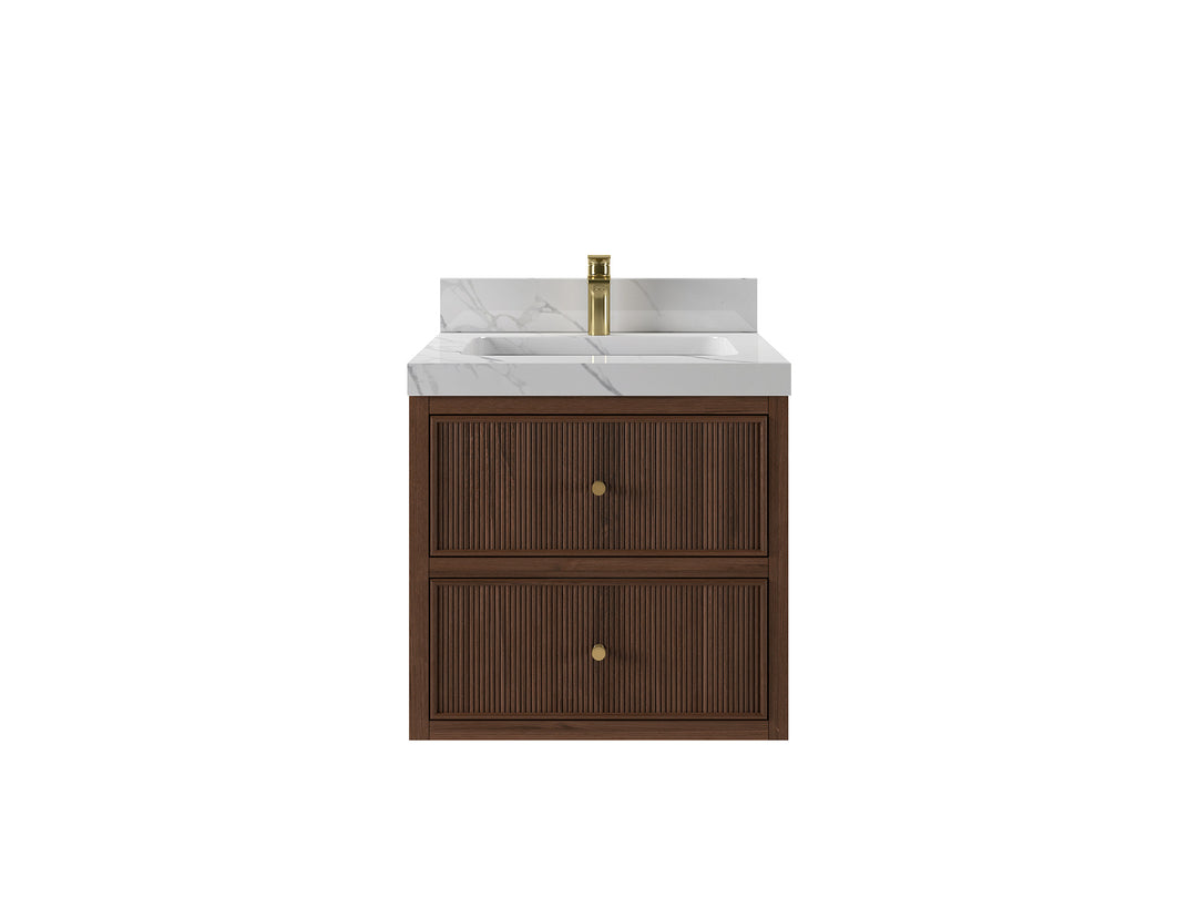 Sonoma Floating Teak 24 in. W x 22 in. D Single Sink Bathroom Vanity in Dark Walnut Finish with countertop