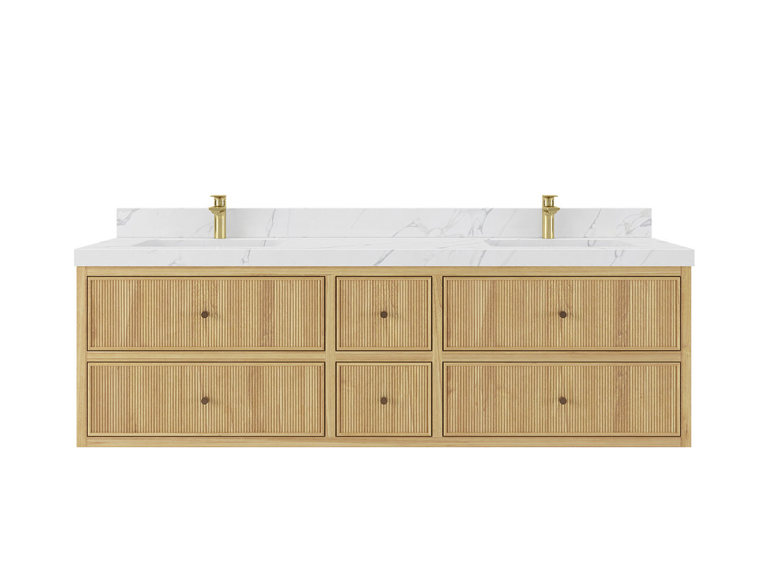 Sonoma Floating Teak 72 in. W x 22 in. D Single Sink Bathroom Vanity in Light Natural with countertop