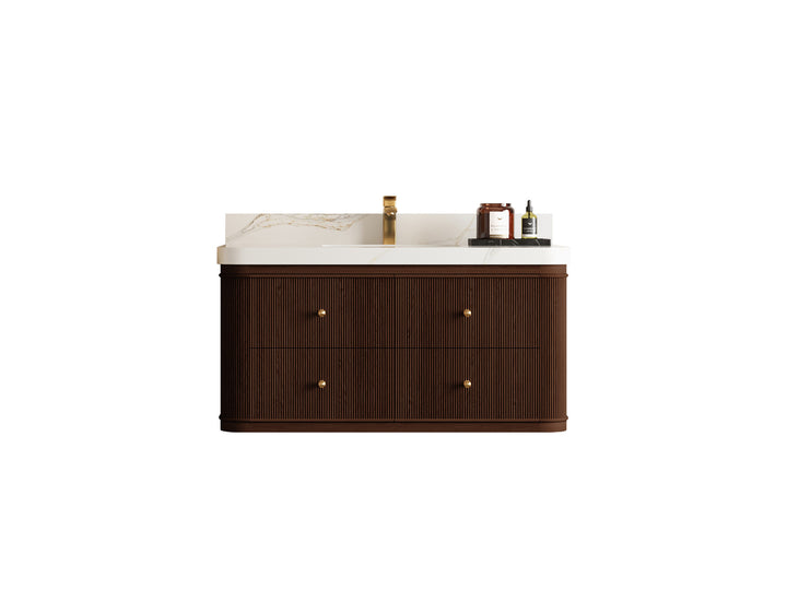 Hampton Floating Teak 42 in. W x 22 in. D Single Sink Bathroom Vanity (Dark Walnut) - photo 1