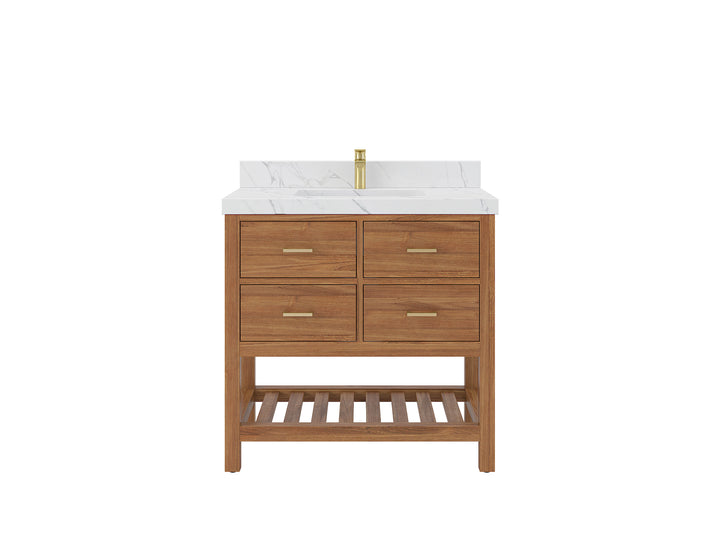 Parker Teak Wood 36 in. W x 22 in. D Center Sink Bathroom Vanity - photo 1