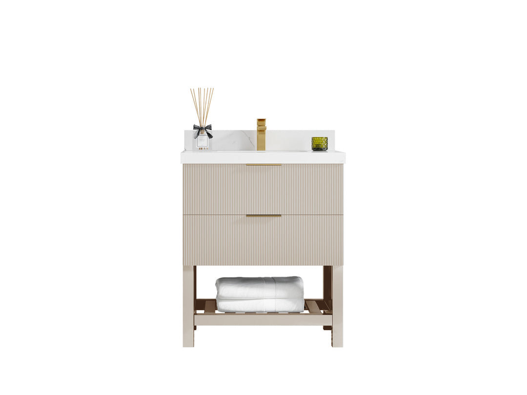 Catalina 30 in. W x 22 in. D Double Sink Bathroom Vanity in Fine Grain with Countertop- Clear View