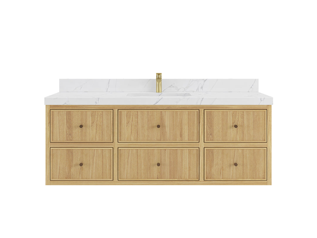 Sonoma Floating Teak 60 in. W x 22 in. D Single Sink Bathroom Vanity in Light Natural with countertop