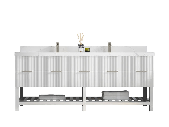 Catalina 84 in W x 22 in D Free Standing Reeded Double Sink Bathroom Vanity - photo 1