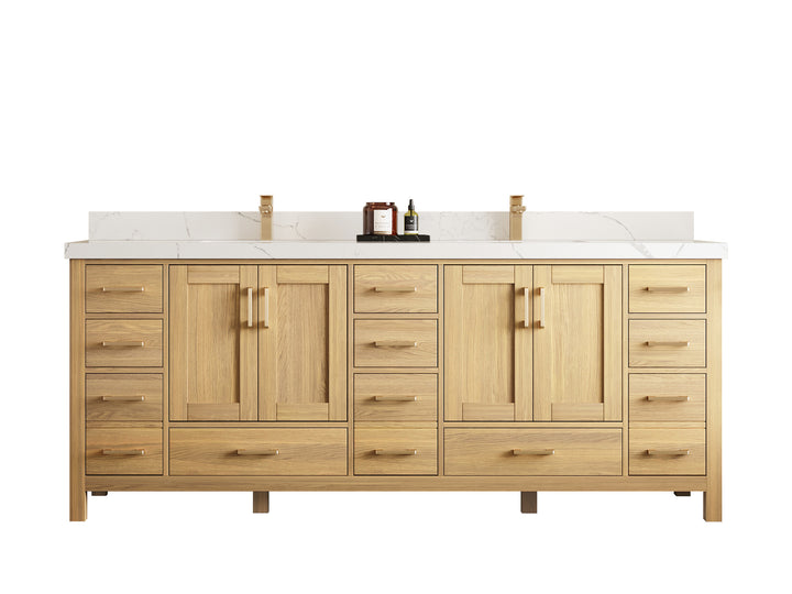 Malibu White Oak 84 in. W x 22 in. D Double Sink Bathroom Vanity - photo 1