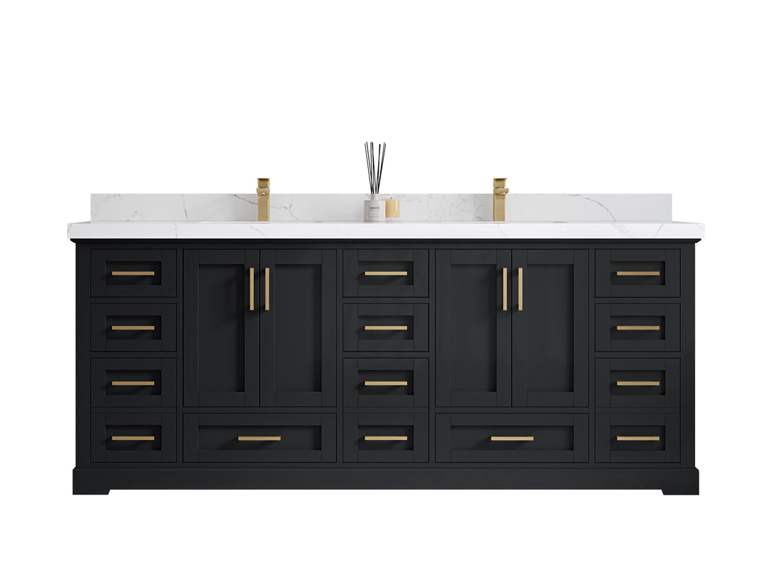 Boston 84 in. W x 22 in. D Double Sink Bathroom Vanity in Wrought Iron with Countertop - Clear View