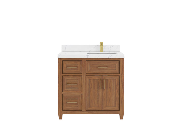 Santa Monica Teak Wood 36 in. W x 22 in. D Right Offset Sink Bathroom Vanity - photo 1