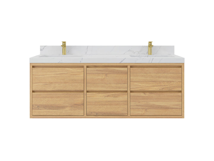 Madison Floating Teak 60 in. W x 22 in. D Double Sink Bathroom Vanity - photo 1