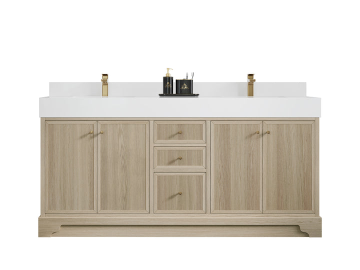 Manhattan White Oak 72 in. W x 22 in. D Double Sink Bathroom Vanity - photo 1